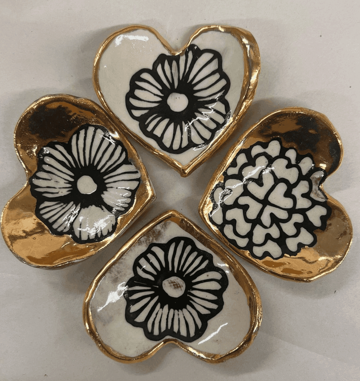 Handmade Heart-Shaped Floral & Gold Catchall Jewelry Dish Hsieh Clay SF