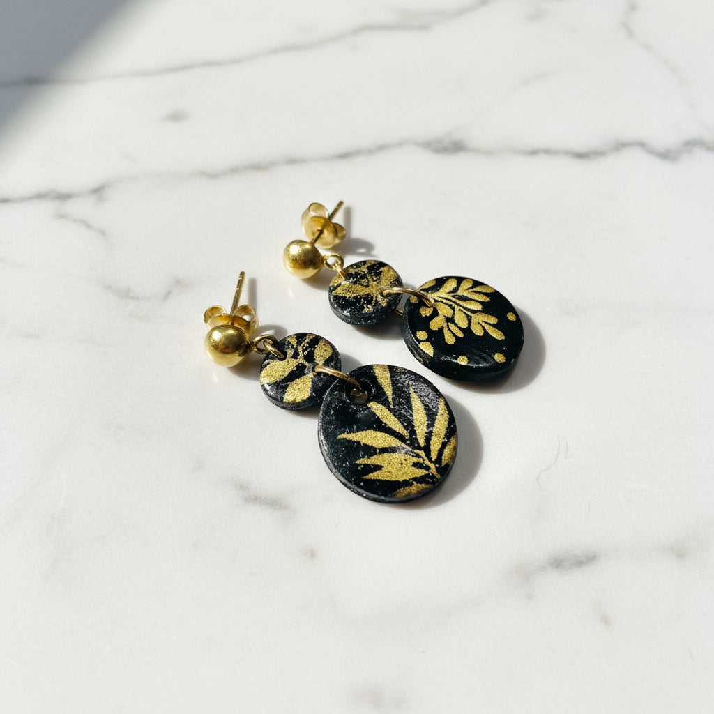 Black and Gold Disk Earrings*