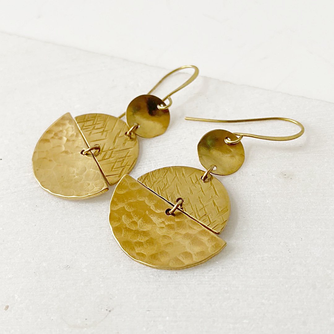 Stacked Half Moon Earrings / Brass Geometric Earrings Uni-T 