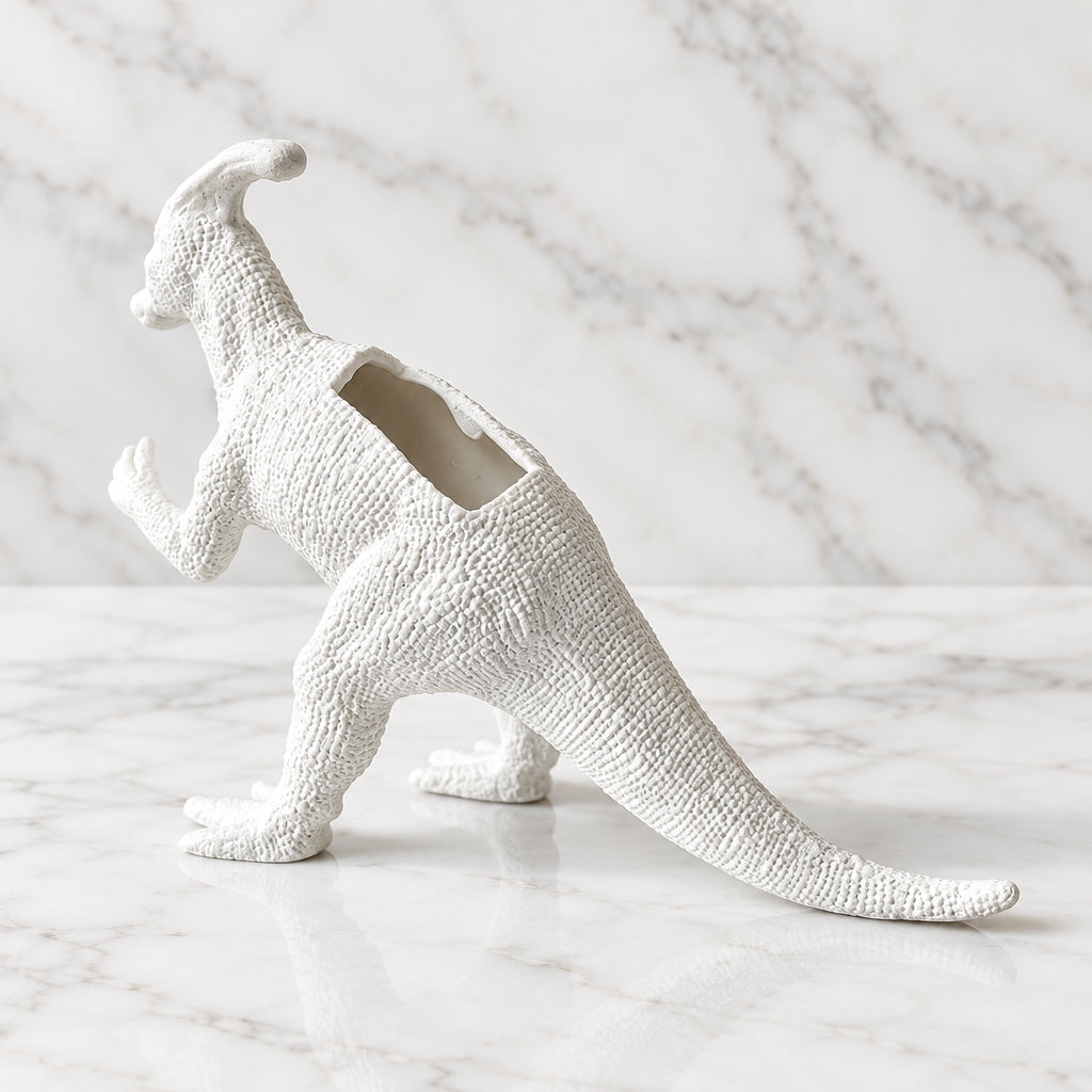 Up-cycled White Duckbill Dinosaur Planter