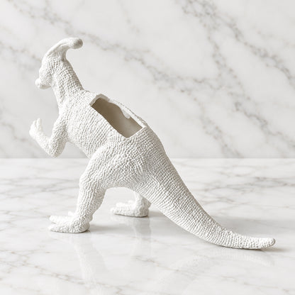 Up-cycled White Duckbill Dinosaur Planter