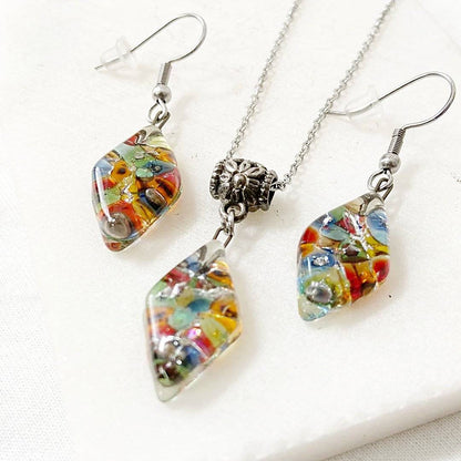 Recycled Fused Glass Earrings & Necklace Set Carolina Portillo