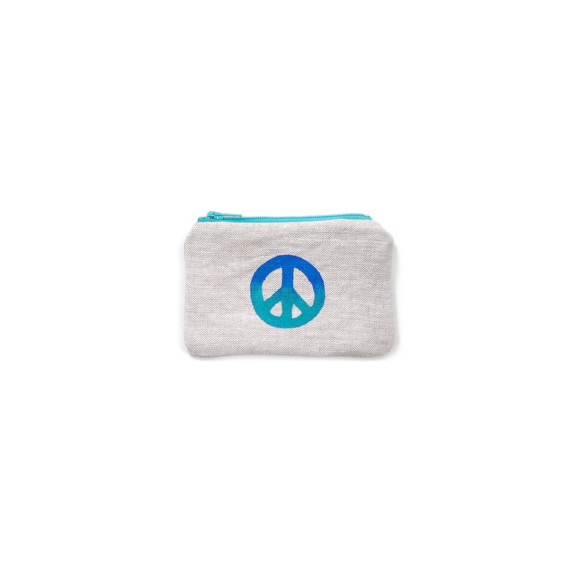 Peace Sign Blockprint Linen Coin Purse Gray Green Goods