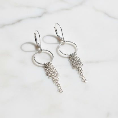 Silver Circle Chain Loop Earrings-UNI-T Janine Gerade
