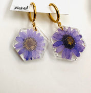 Pressed Flower Earrings/Real Flower Earrings/Resin Flower-Uni-T Janine Design