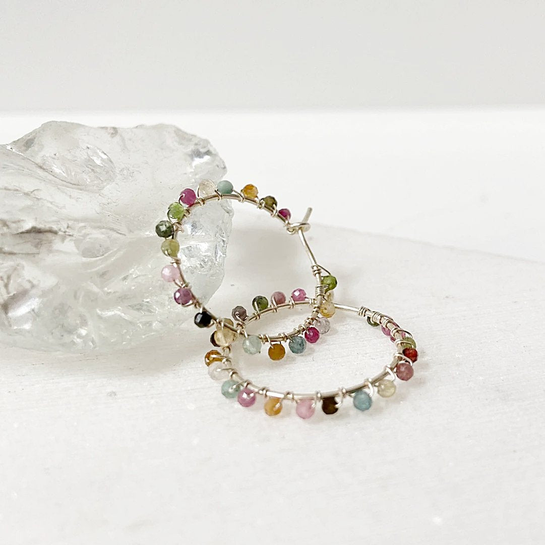 Tourmaline Drop Earrings, Tourmaline Hoops, Gemstone Hoops-Uni-T Janine Gerade