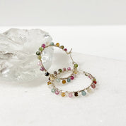 Tourmaline Drop Earrings, Tourmaline Hoops, Gemstone Hoops-Uni-T Janine Gerade