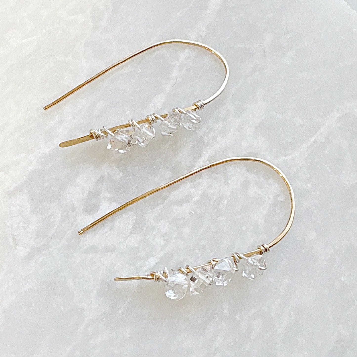 Herkimer Diamond minimalist earrings with sterling silver and gold-filled wire