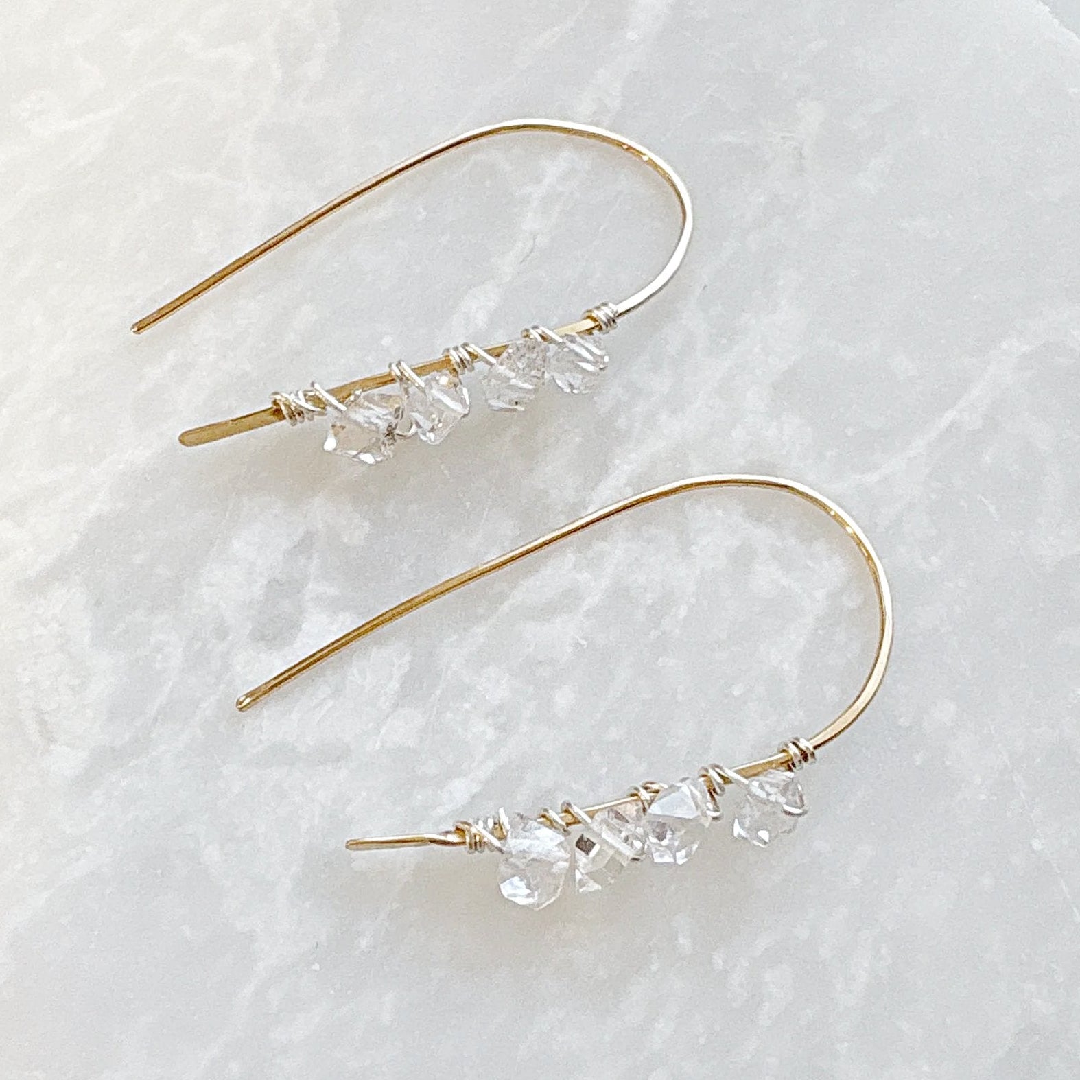 Herkimer Diamond minimalist earrings with sterling silver and gold-filled wire