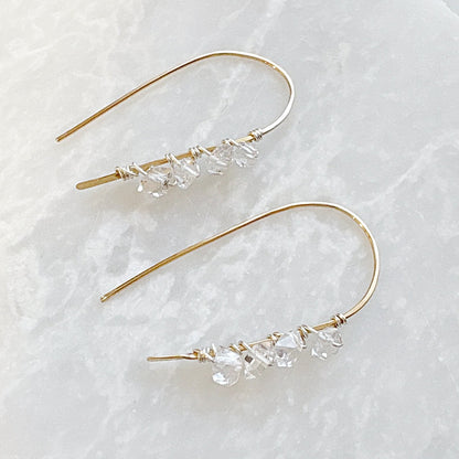 Herkimer Diamond minimalist earrings with sterling silver and gold-filled wire