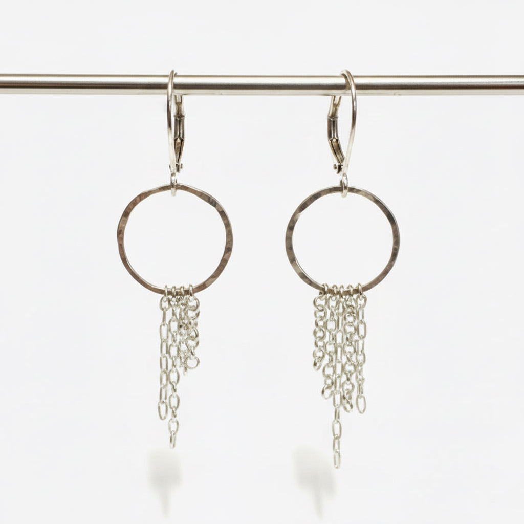 Silver Circle Chain Loop Earrings-UNI-T Janine Gerade