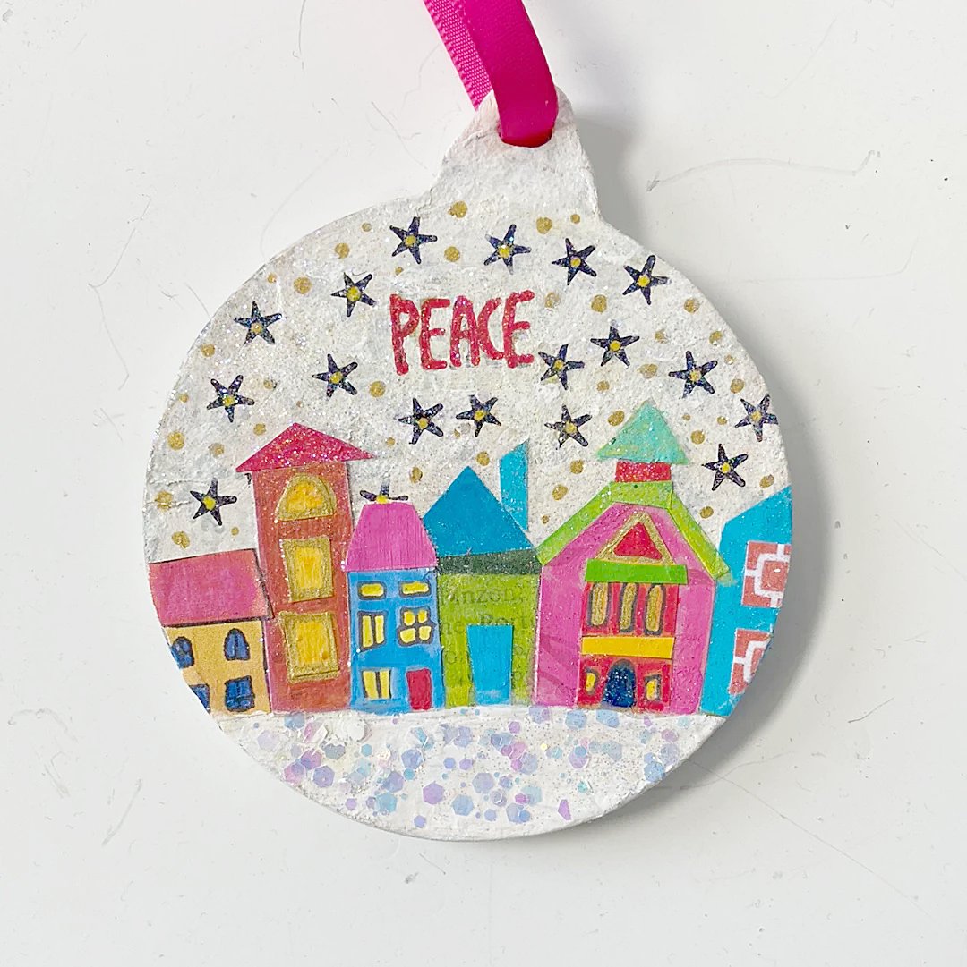 Mixed Media Wooden Holiday Ornaments - Christmas Tree &amp; Peace, Add Personalization Uni-T Small Gifts