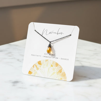 Citrine November Gemstone Necklace, Birthstone Necklace