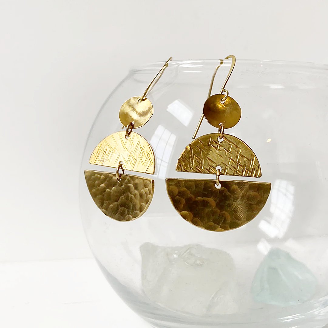 Stacked Half Moon Earrings / Brass Geometric Earrings