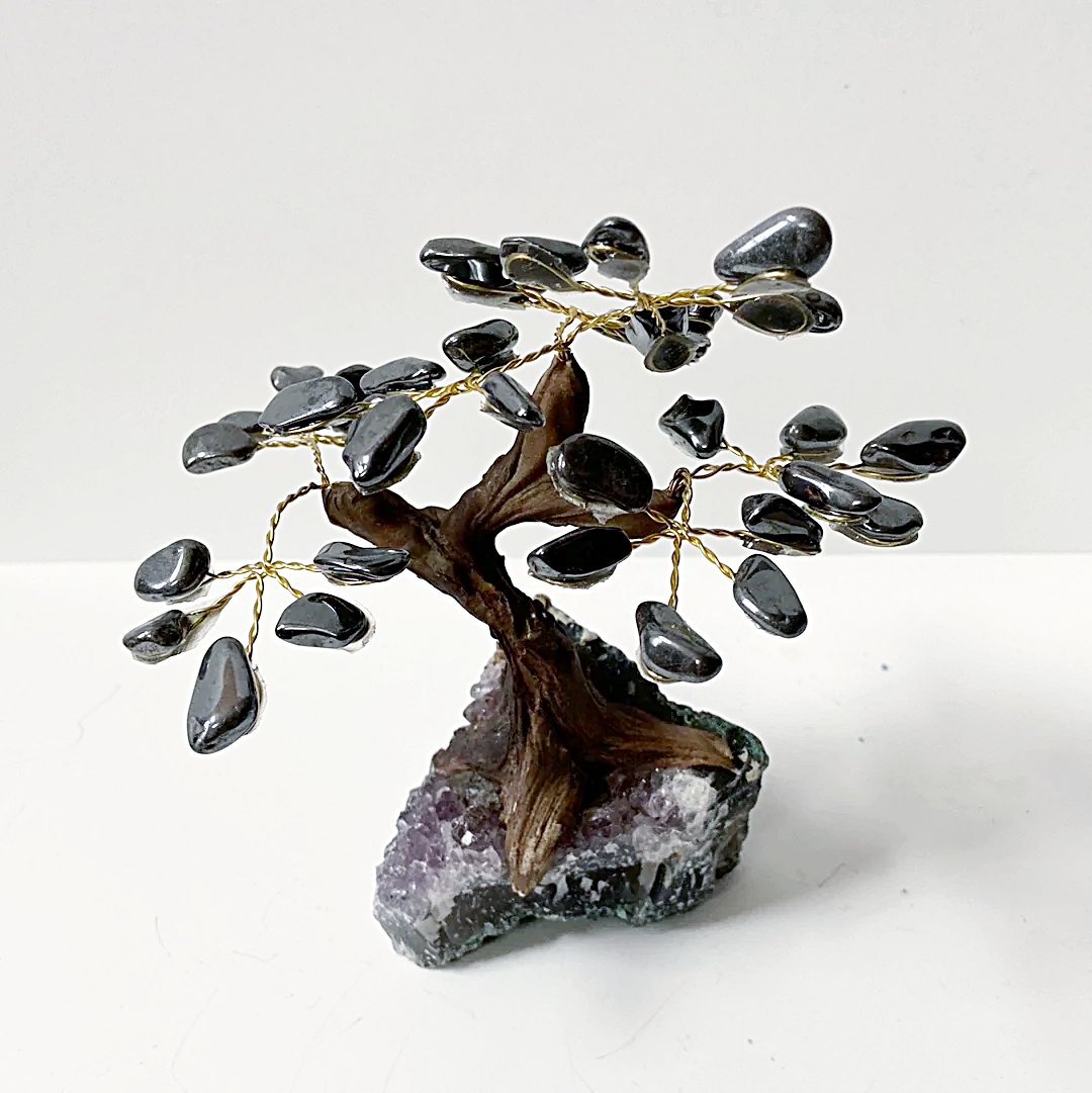 Gemstone Tree - Hematite with Amethyst Base - 5-6" Tall Meraki Gemstones