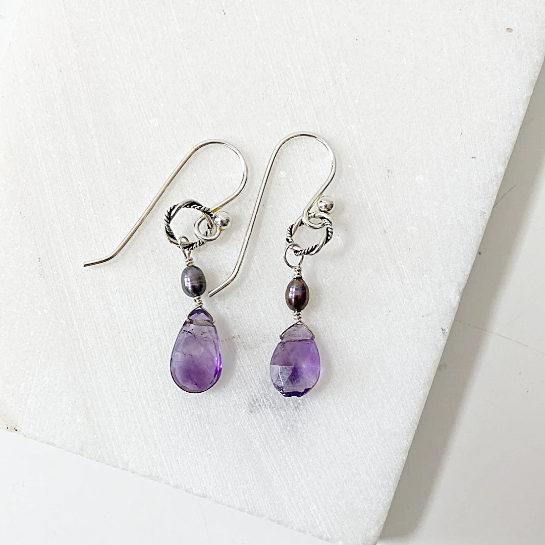 Amethyst and Pearl Earrings-Uni-T Janine Gerade