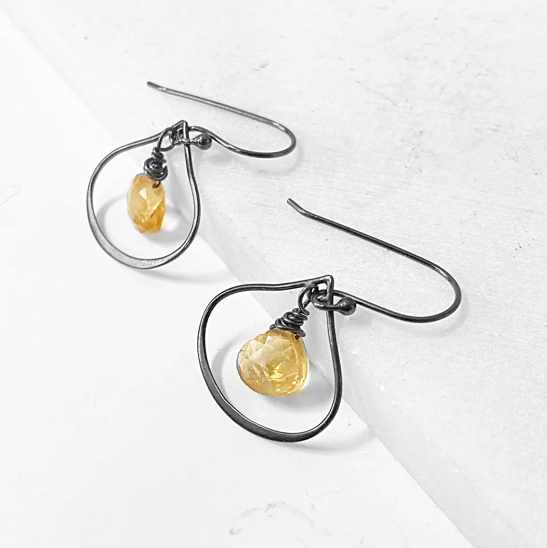 Citrine Hoop Gemstone And Oxidized Silver Wrapped Earrings Janine Gerade