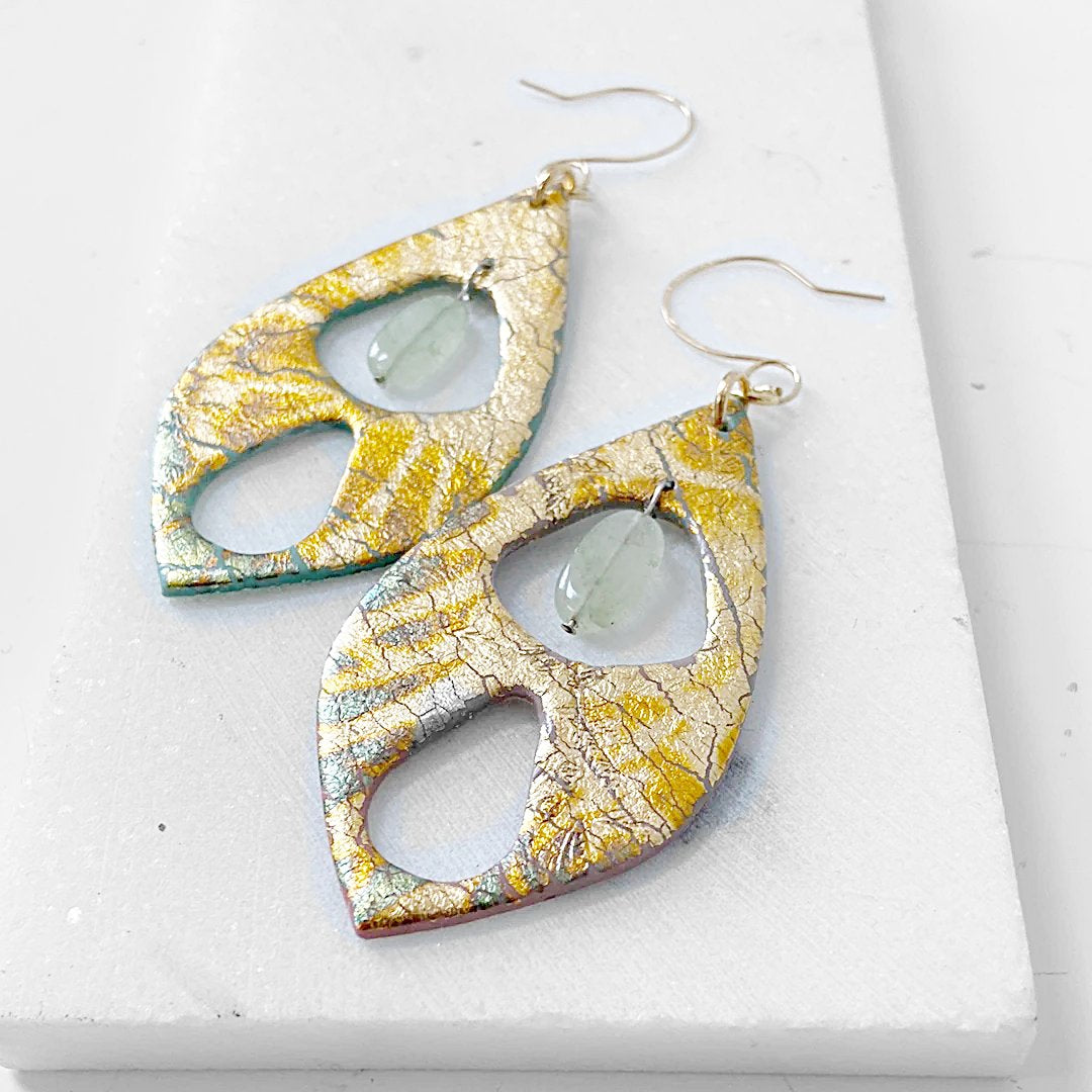 Polymer Clay Earrings , Gold Foil Earrings, statement Earrings, Green Earrings-Uni-T Janine Gerade