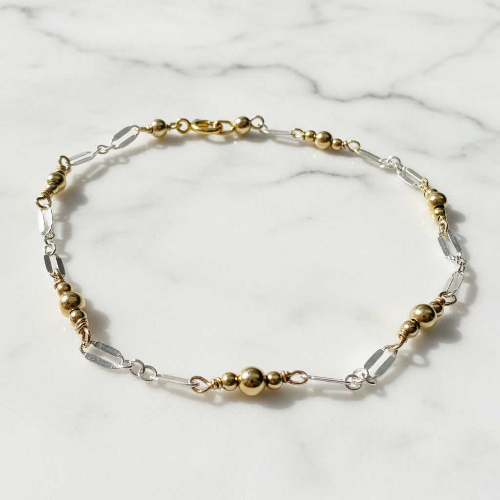 Multicolor gemstone bracelet with silver links
