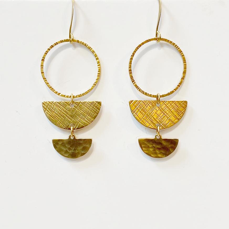 Circle &amp; Half Moon Earrings // Brass Geometric Earrings Uni-T 