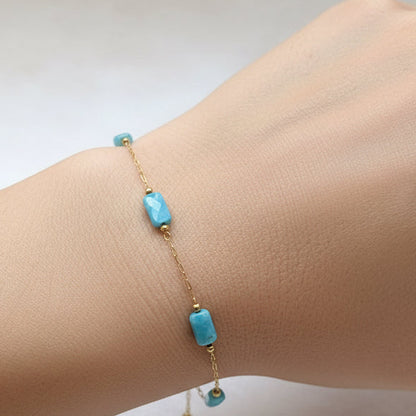 Blue Glass Beaded Chain Bracelet worn on wrist