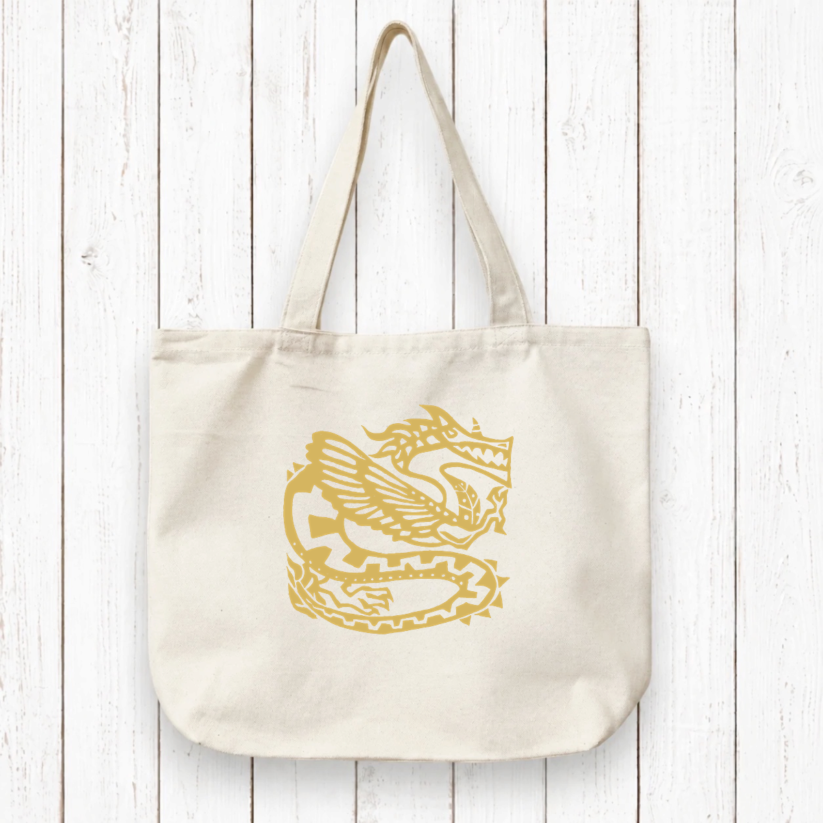 Dragon canvas tote bag made from organic cotton featuring an ancient dragon artist design, ideal fantasy gift for eco-conscious shoppers.