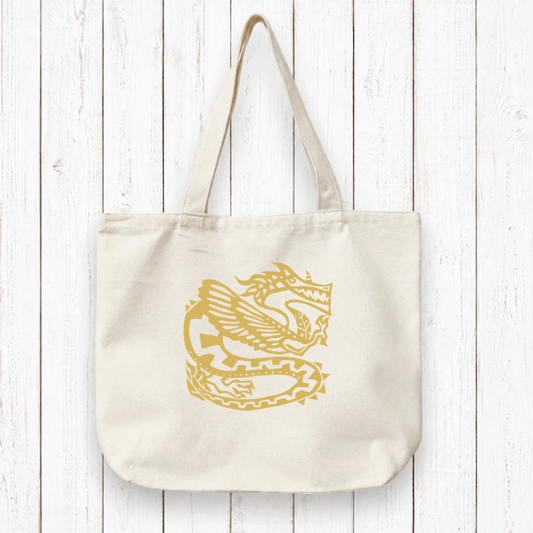Dragon canvas tote bag made from organic cotton featuring an ancient dragon artist design, ideal fantasy gift for eco-conscious shoppers.