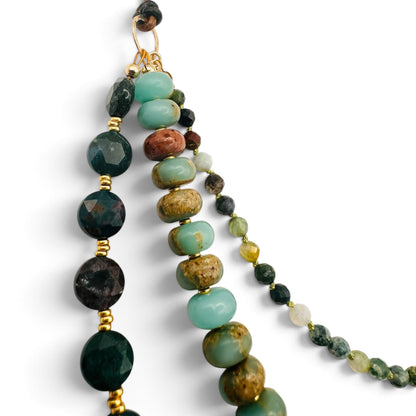 Triple Strand Earth Tone Gemstone Necklace