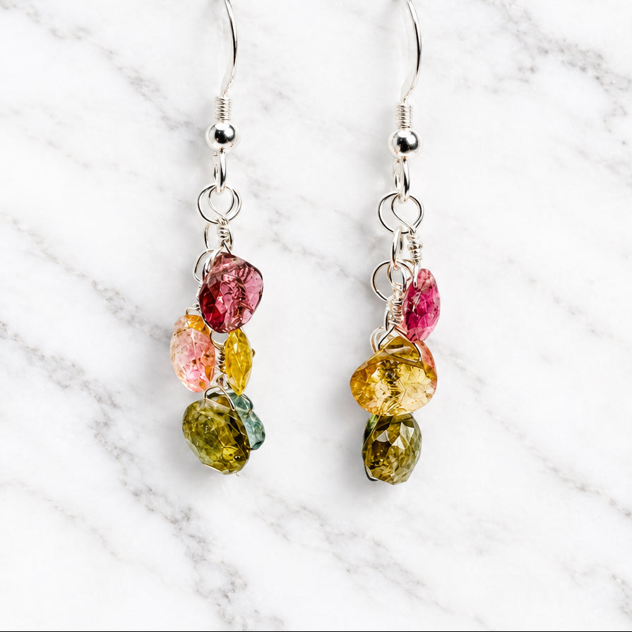 Natural Tourmaline Gemstone Chain Earrings
