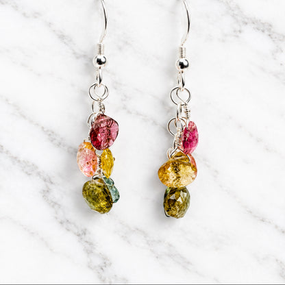 Natural Tourmaline Gemstone Chain Earrings