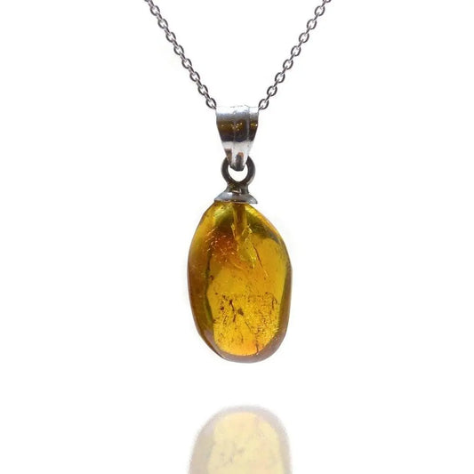 Amber Sterling Silver Pendant Necklace Drop Large - Uni-T