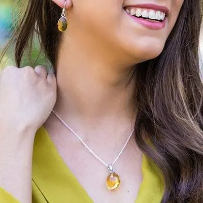 Amber Sterling Silver Pendant Necklace Drop Large - Uni-T