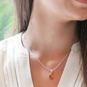 Amber Sterling Silver Pendant Necklace Tear Drop Small