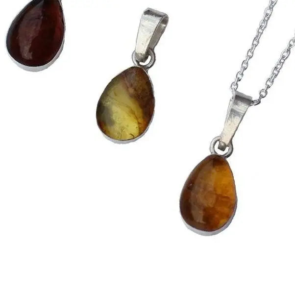 Amber Sterling Silver Pendant Necklace Tear Drop Small - Uni-T