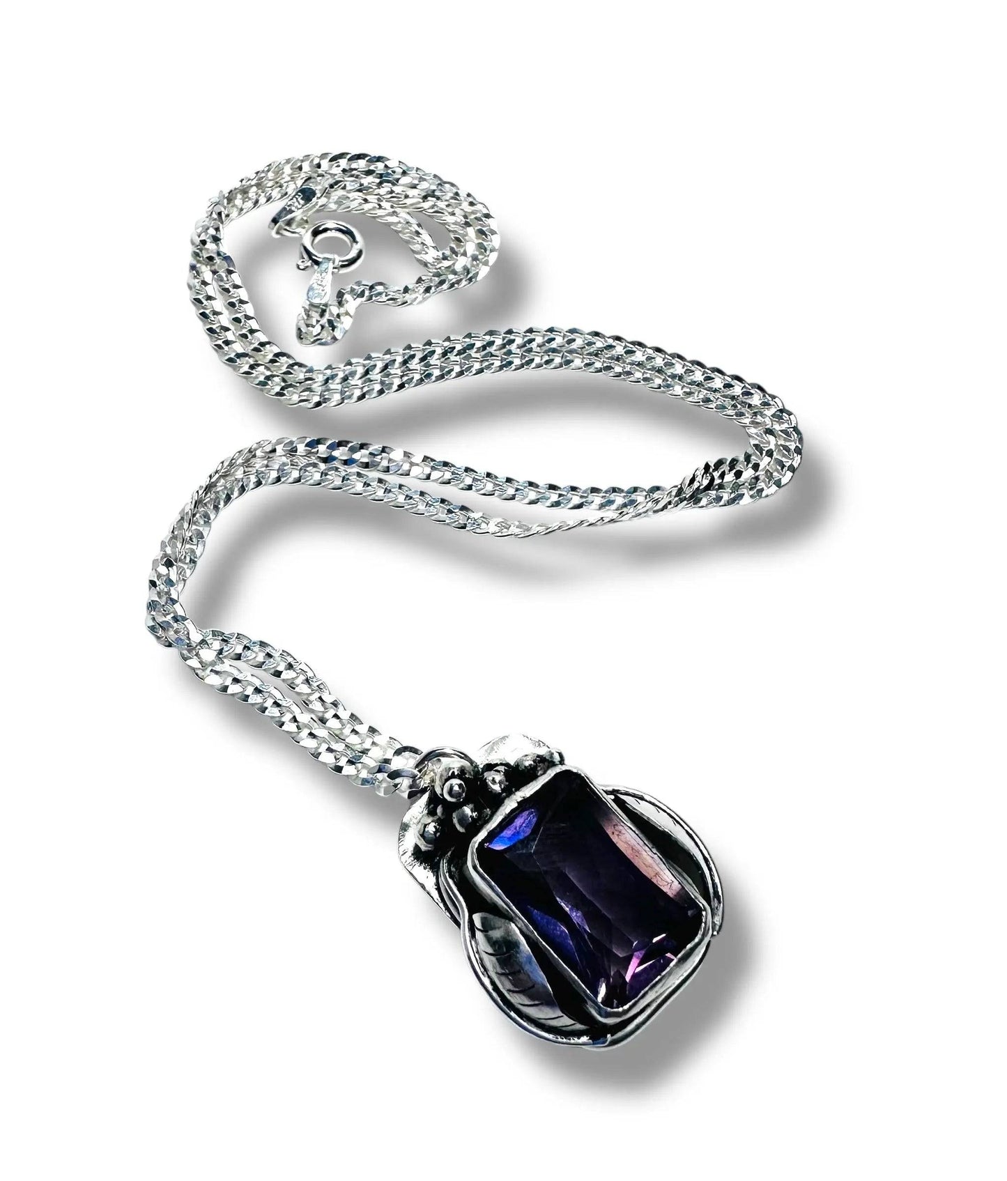 Handcrafted Amethyst Grapes Wine Necklace featuring deep purple gemstone and silver grape accents, perfect February birthstone jewelry gift.