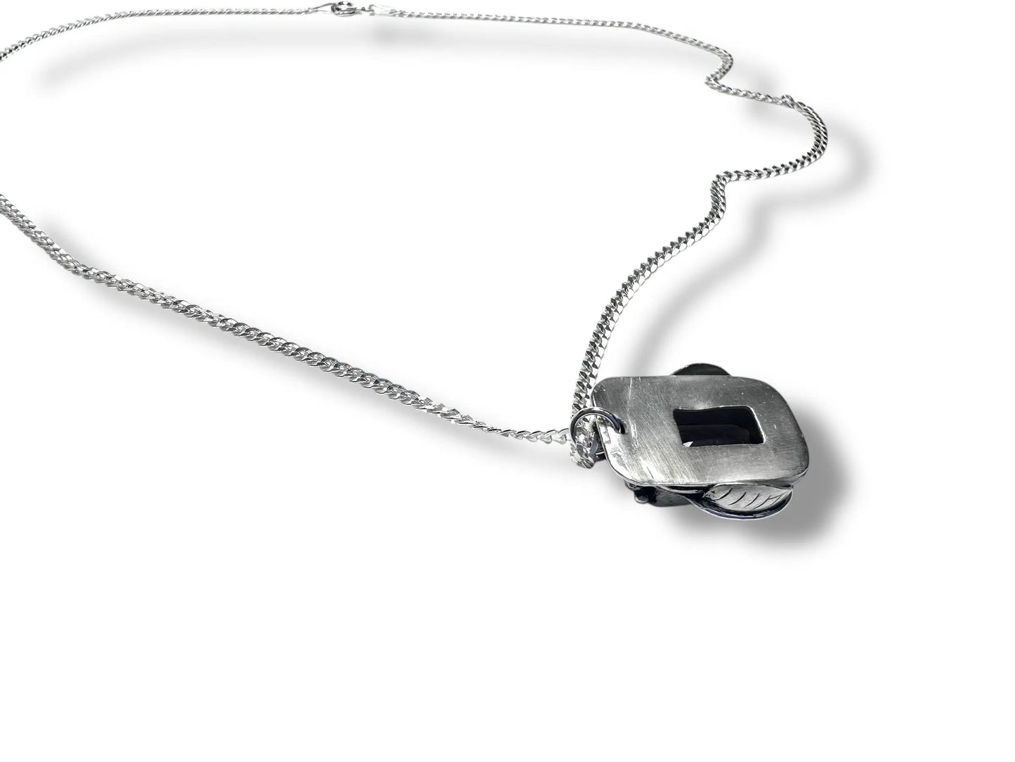 Back view of Amethyst Grapes Wine Necklace showing sterling silver pendant setting and fine chain craftsmanship in artisan jewelry.