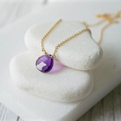 Amethyst Necklace with Gold Filled Chain - Uni-T