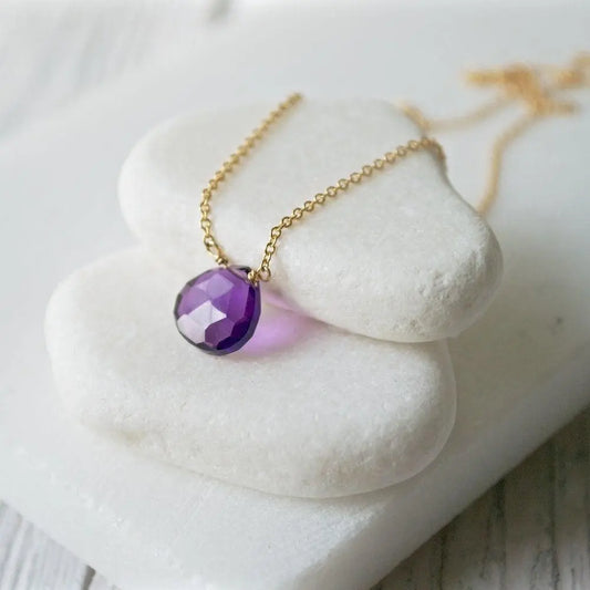 Amethyst Necklace with Gold Filled Chain - Uni-T