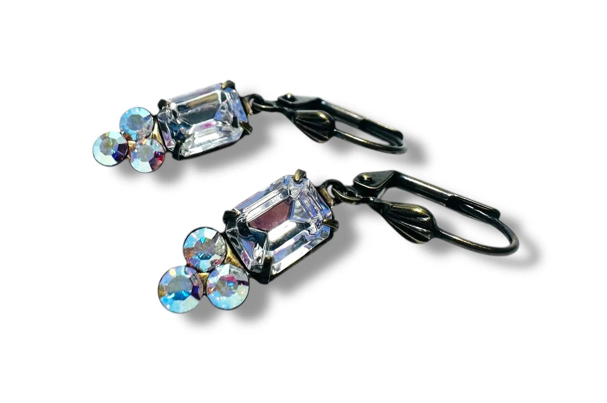 Antique Brass Crystal Dangle Earrings* Janine Gerade