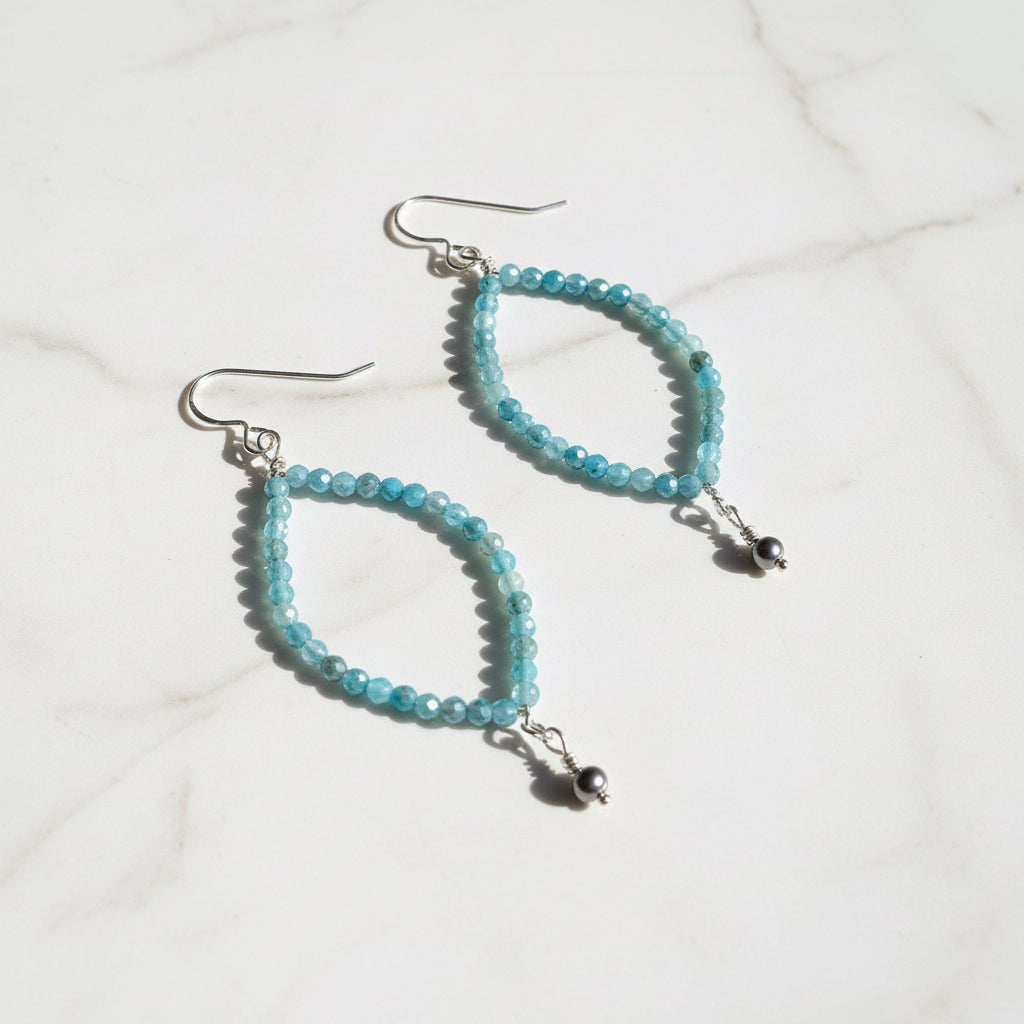 Apatite Earrings, Marquise Hoop Earrings, Blue Earrings Janine Design