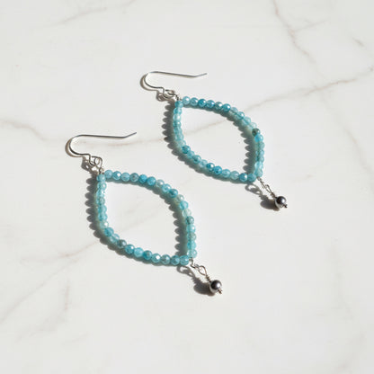 Apatite Earrings, Marquise Hoop Earrings, Blue Earrings Janine Design