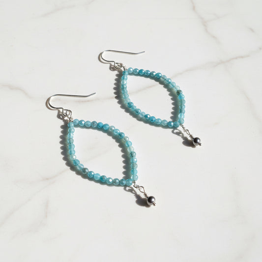 Apatite Earrings, Marquise Hoop Earrings, Blue Earrings Janine Design