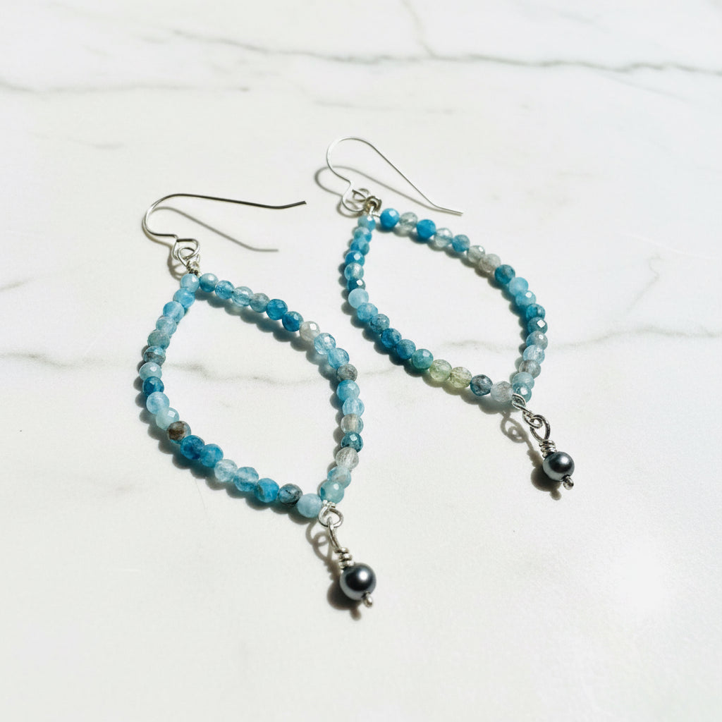 Apatite Earrings, Marquise Hoop Earrings, Blue Earrings Janine Design