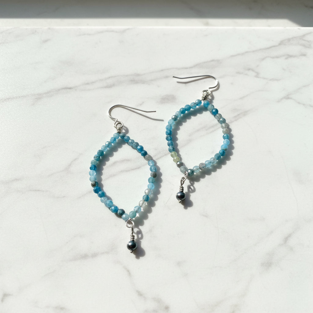 Apatite Earrings, Marquise Hoop Earrings, Blue Earrings Janine Design