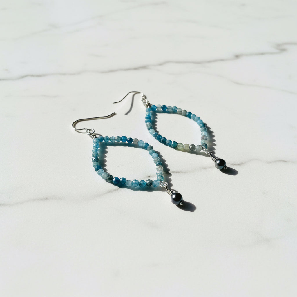 Apatite Earrings, Marquise Hoop Earrings, Blue Earrings Janine Design
