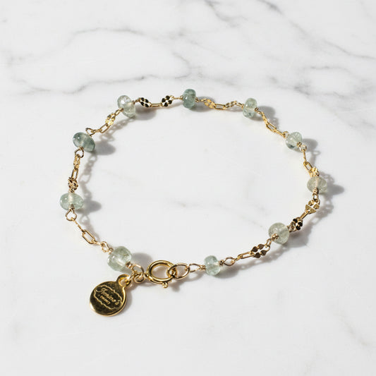 Gold and Silver Dainty  aquamarine bracelet ***