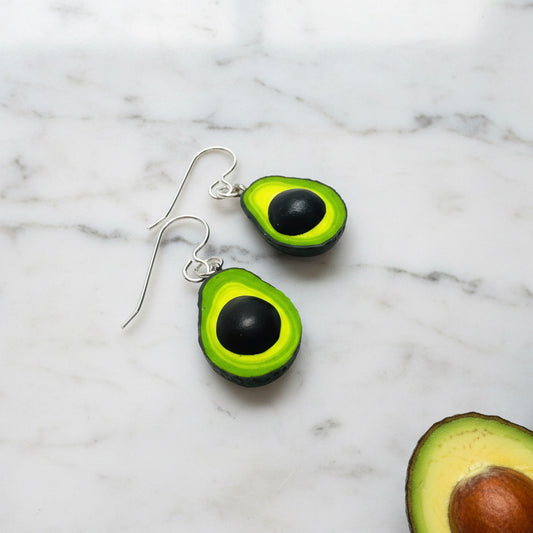 Avocado earrings with clay food design for jewelry