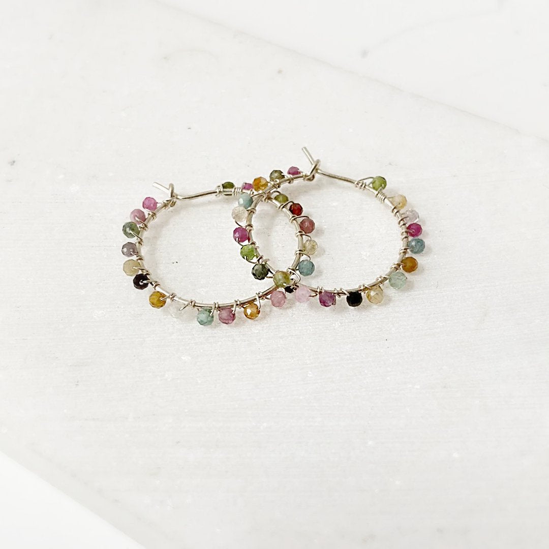 Tourmaline Drop Earrings, Tourmaline Hoops, Gemstone Hoops-Uni-T Janine Gerade