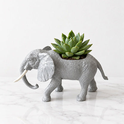 Up-cycled Light Gray Elephant Planter
