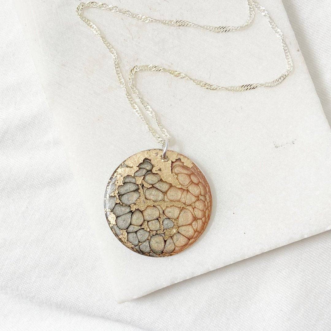 Gold and Silver Enamel Pendant Necklace & Earrings Set Sandrine Colson